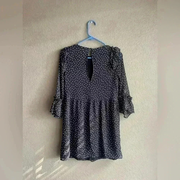 TOPSHOP Black with Polka Dot Flare Sleeve Ruffle Dress Size 4 - Picture 6 of 7